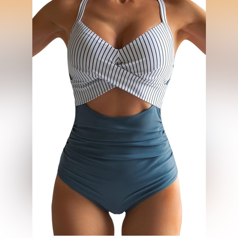 Eomenie One Piece Tummy Control Cutout High Waisted  Wrap Tie Back  0234